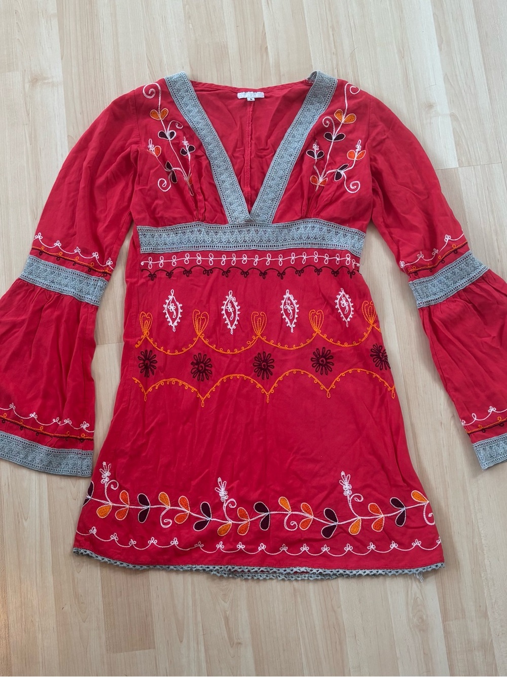 Debbie Katz South Beach Embroidered Boho Mini Dress Cover Up Red Size S⁠